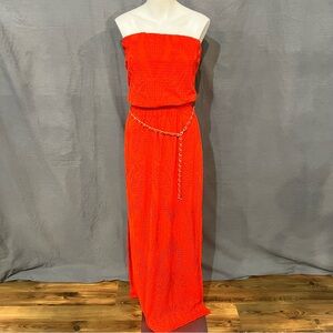 Chic Cashe Strapless Red Dress with Chain Detail
